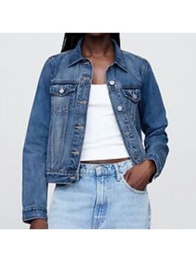 Old Navy Classic Blue Jean Jacket button up cotton blend sz medium button cuffs